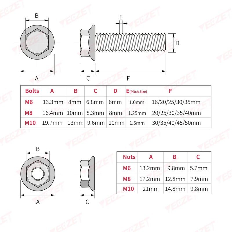 YEEZET 245PCS M6 M8 M10 Heavy Duty Flanged Bolts and Nuts Kit,Stainless Steel 304 Metric Flanged Hex Screws Nuts Includes 15 Most Common Sizes - Image 3